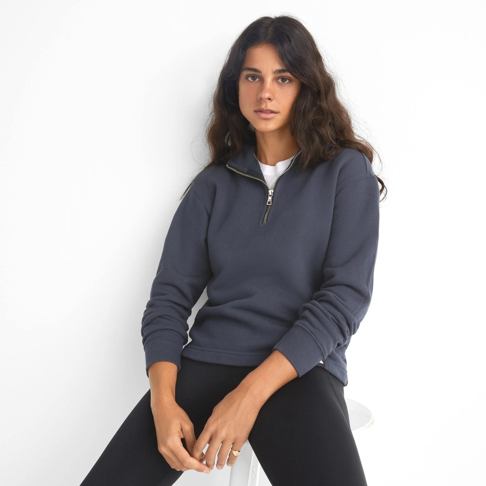 American Giant Midweight 1/2 Zip Sweatshirt L (Fits like M) Navy Blue Cotton GUC